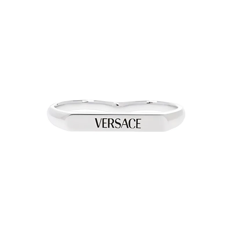 VERSACE Logo Engraved Two Finger Ring-0