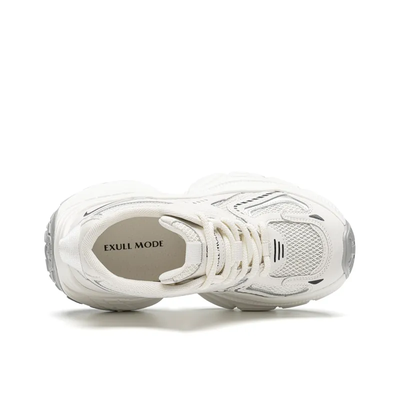 EXULL Q Slip Resistant, Breathable, Lightweight, Height Increasing Low Top Chunky Sneakers Women's Beige-2