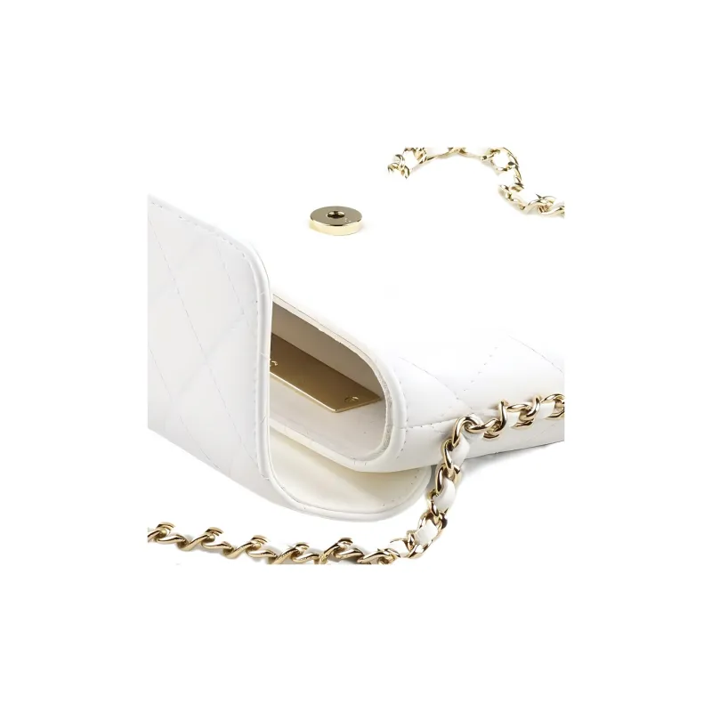 CHANEL Sheepskin Flap Bag, Cell Phone Pouch, Shoulder Bag, Crossbody Bag Women's White-4