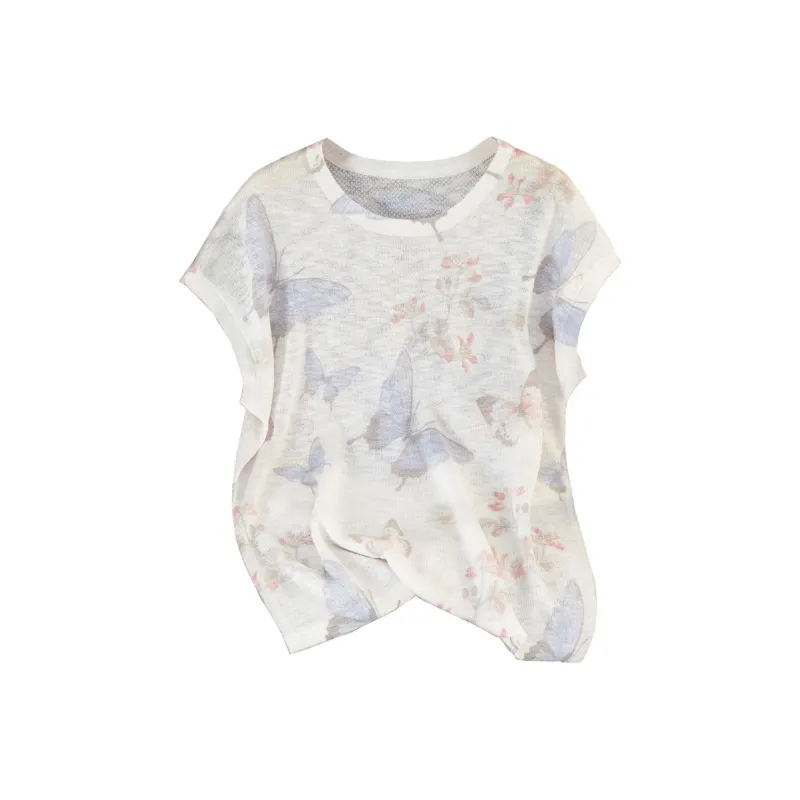 TOUCH Knitwear Women's White Base With Purple Butterfly-0