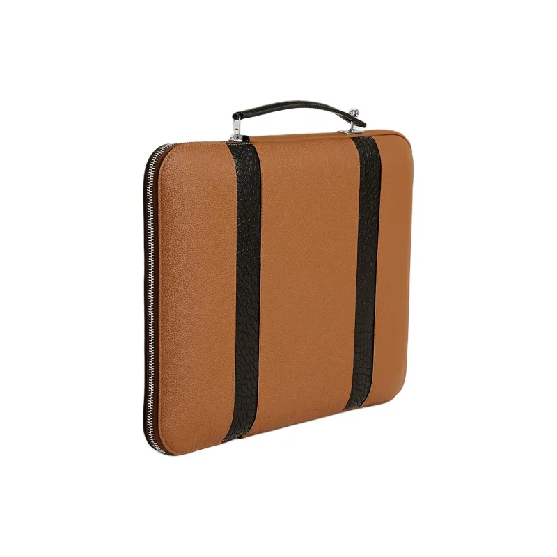 HERMES Little Bull Leather Briefcase Women's 41 Havane Havana Coffee-3