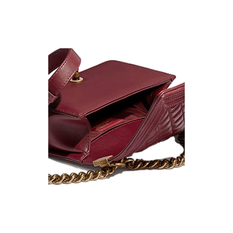 CHANEL Cow Leather Flap Bag Shoulder Bag Trumpets Women's Burgundy-4