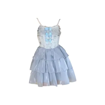 DOSOHEB Slip Dresses Women's Light Blue