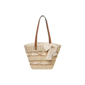 15 MINS Synthetic Leather Tote Bag, Shoulder Bag, Shopping Bag Women's Ecru/Khaki