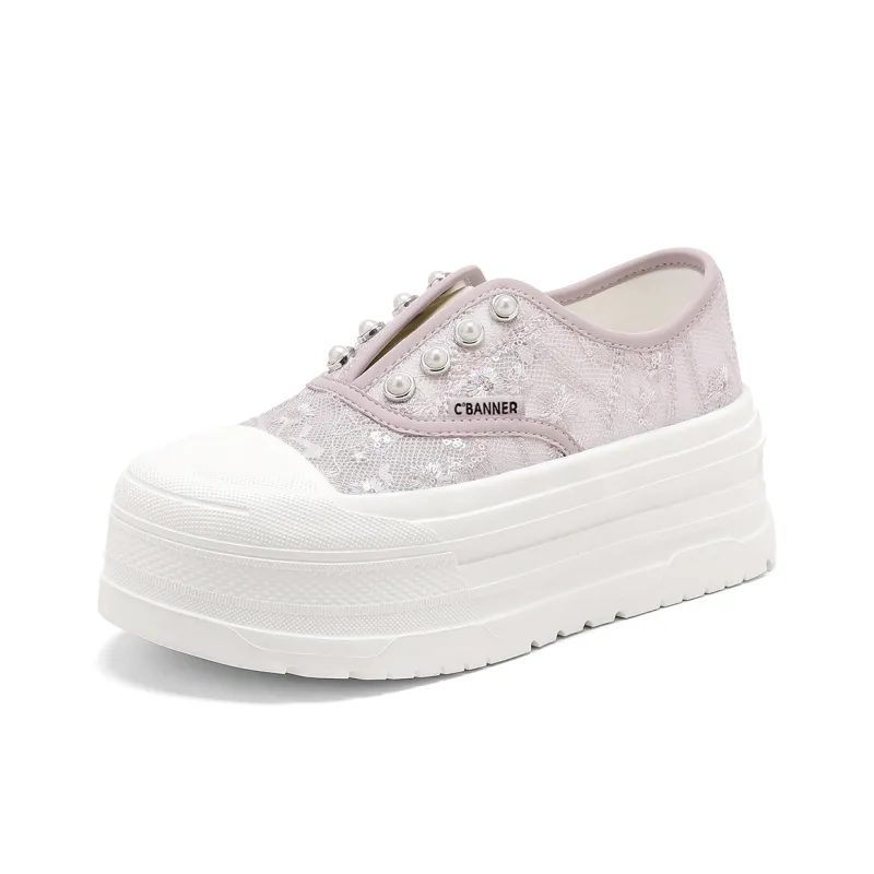 C°BANNER Casual Shoes Women's Low Top Pink Purple/Beige/Yellow-1