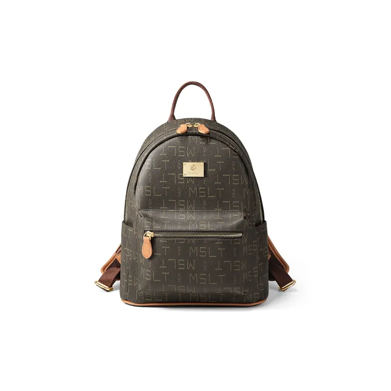 MashaLanti PVC Synthetic Leather Backpack Women's Coffee & Tea Brown/Ecru & Pink-0