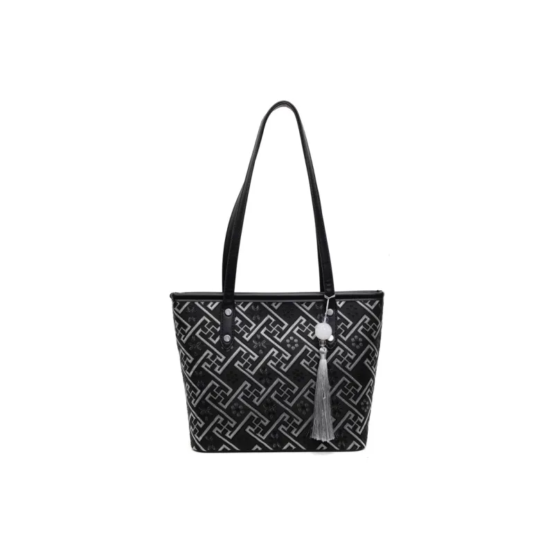 Miss Angel Fabric Tote Bag, Shopping Bag, Shoulder Bag Women's White/Silver-5