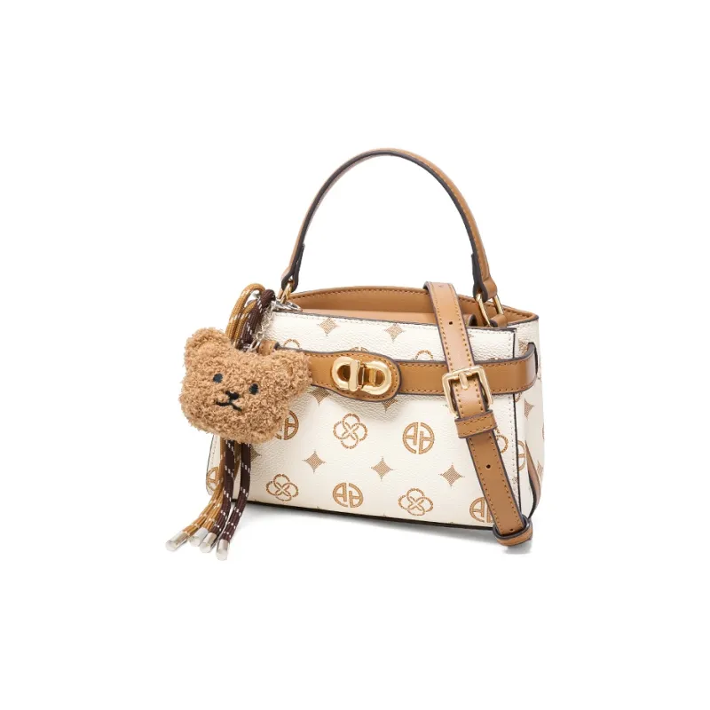 AOKANG PVC Kelly Bag, Shoulder Bag, Crossbody Bag, Handbag Women's Coffee/Ecru-6