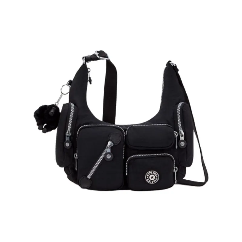 Kipling Fabric Shoulder Bag, Crossbody Bag Trumpets Unisex Original Beige & Black-4