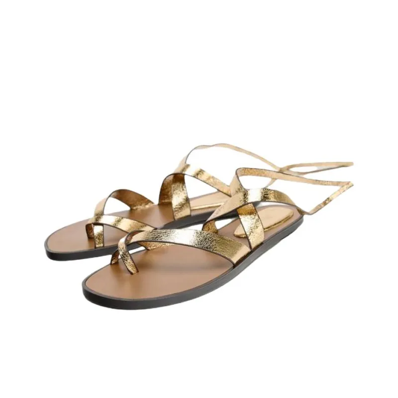 ZARA One Strap Sandals 1cm Women's Gold-2