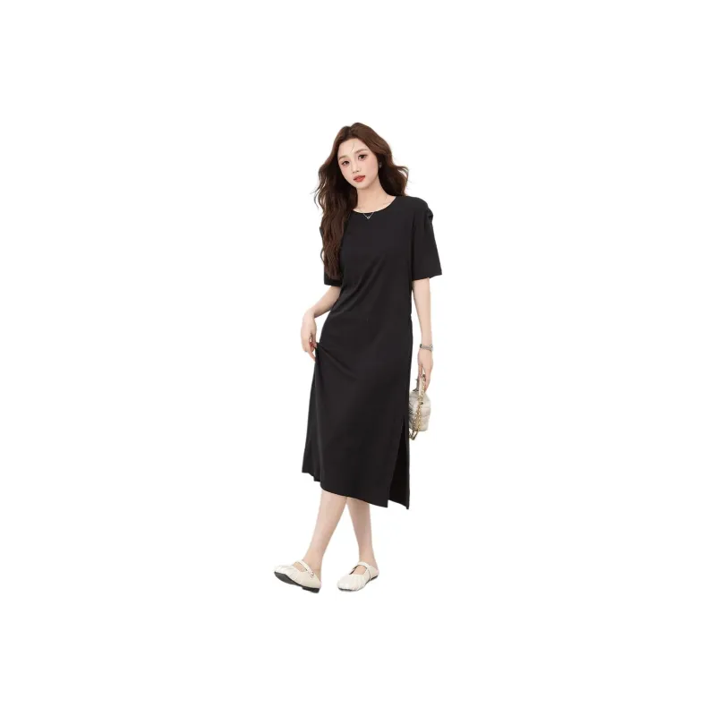 BALENO Solid Color Split Elastic Waistband Design Elegant Casual Fashion Long Skirt Summer Women's-0