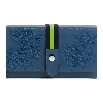 HERMES Calfskin With Crocodile Leather Clutch Women's Dark Blue