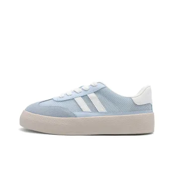 DEERWAY Abrasion Resistant Slip Resistant Low Top Skateboard Shoes Women's White Blue