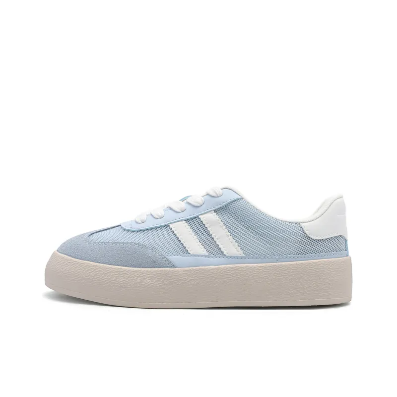 DEERWAY Abrasion Resistant Slip Resistant Low Top Skateboard Shoes Women's White Blue-0