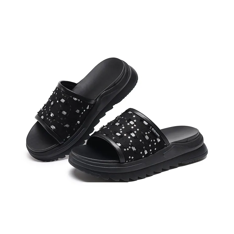 HUNU Slip Resistant Abrasion Resistant Slide Slippers Men's Black-3