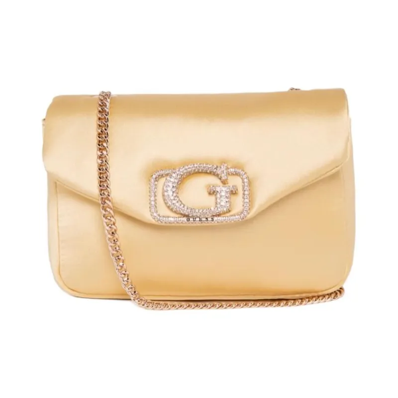 GUESS Fabric Shoulder Bag Medium Size Women's Gold-0