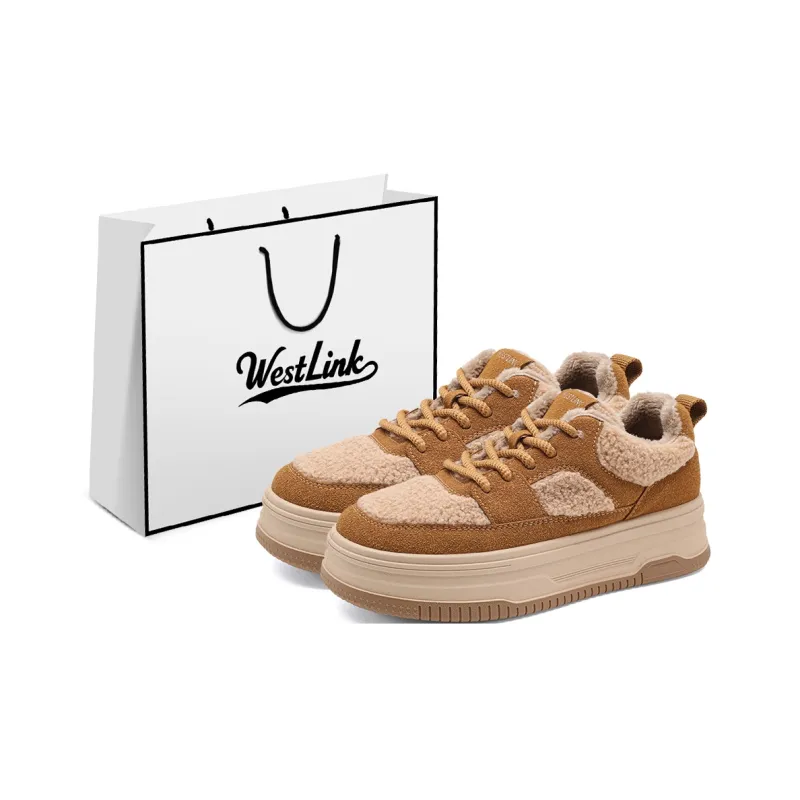 WESTLINK Warm Lightweight Height Increasing Low-Top Skateboard Shoes Women's Apricot-0