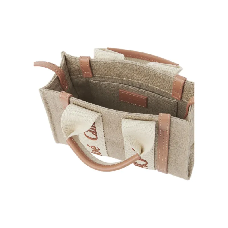 Chloe Woody Linen Tote Bag, Shopping Bag, Handbag Mini Women's Wooden Orange-4