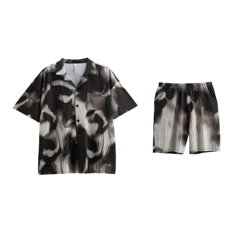 XUANZHITING Pajama Set Men's Black Gray-0