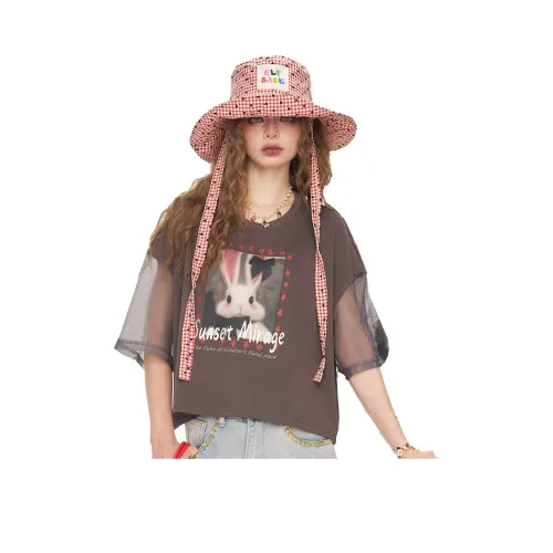 ELF SACK T Shirts Women's Naughty Rabbit Gray
