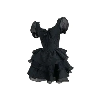 / Short Sleeved Dresses Women's Black Puffy Skirt