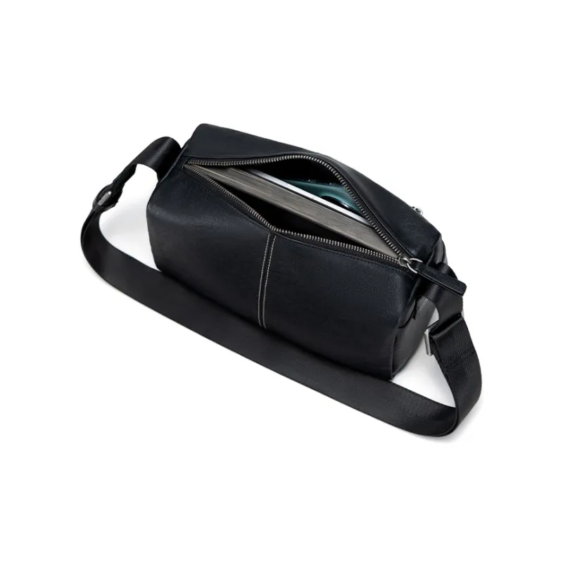 HLA Cow Leather One Shoulder Underarm Crossbody Bag Unisex Black-3