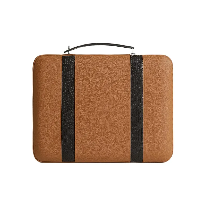 HERMES Little Bull Leather Briefcase Women's 41 Havane Havana Coffee-1