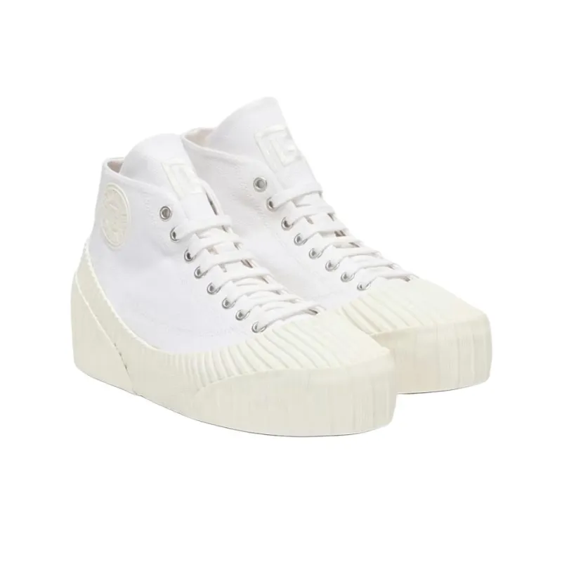 BALMAIN Riff High Top Canvas Shoes Women's White-2