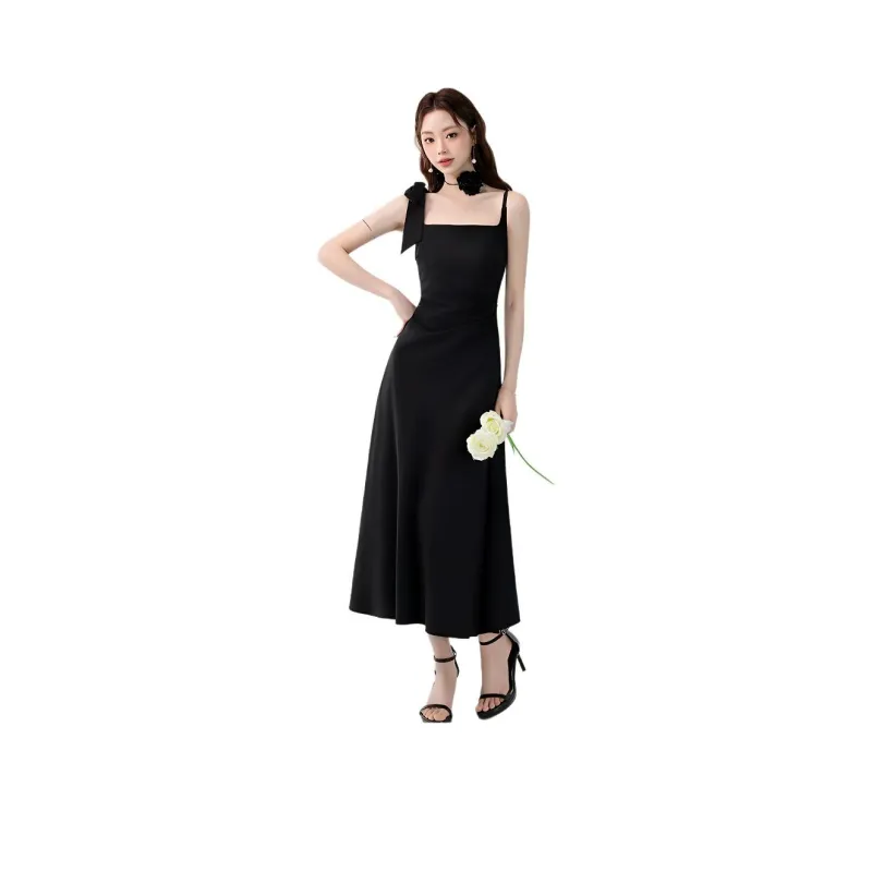 Mu Xiao Xin Slip Dresses Women's Black-0