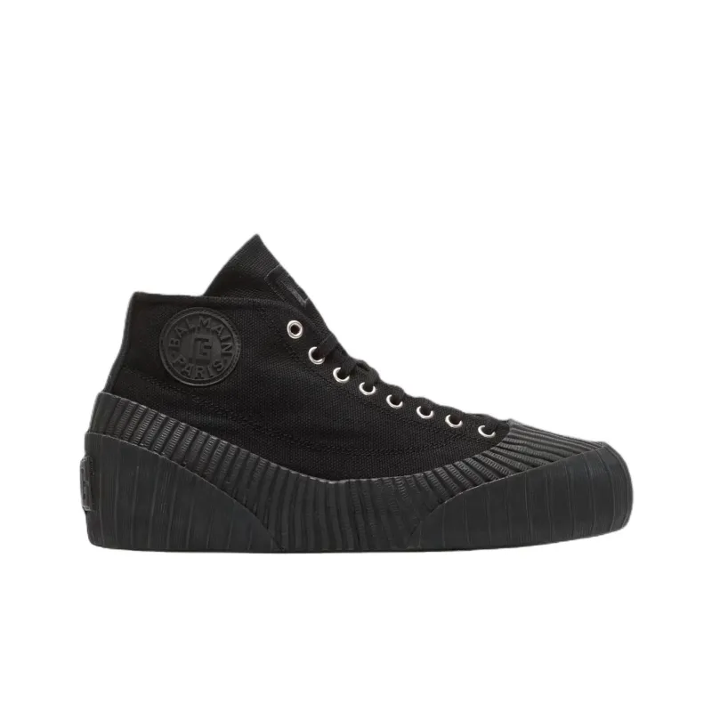 BALMAIN Riff High Top Canvas Shoes Women's Black-1