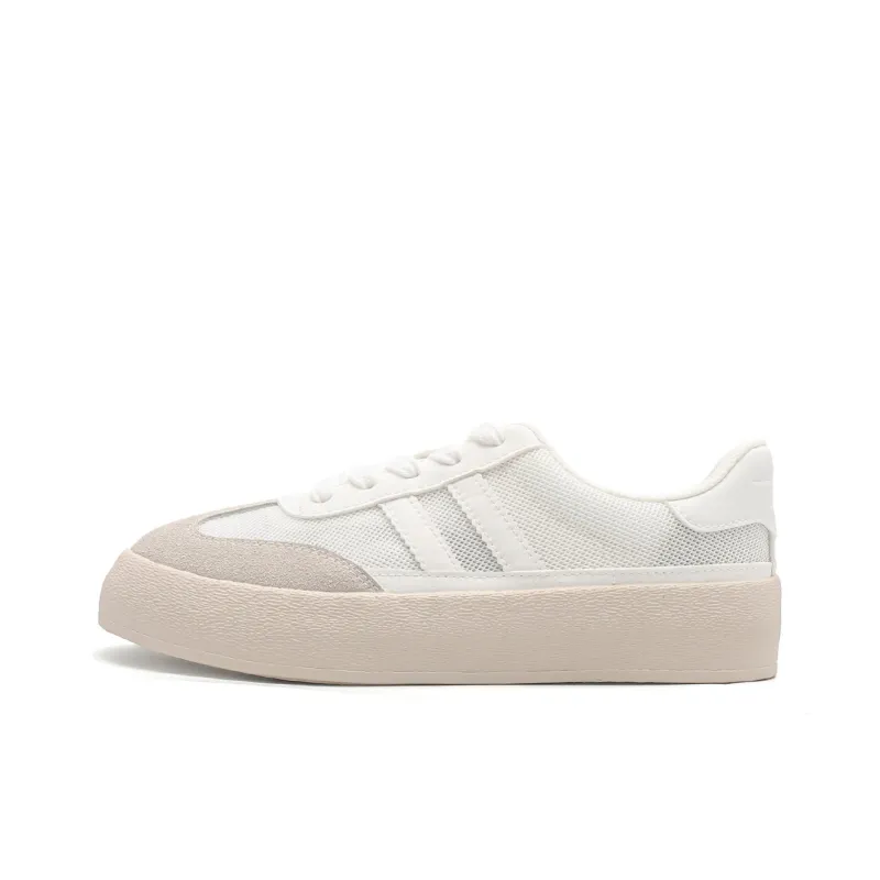 DEERWAY Abrasion Resistant Breathable Slip Resistant Low Top Skateboard Shoes Women's White Gray-0