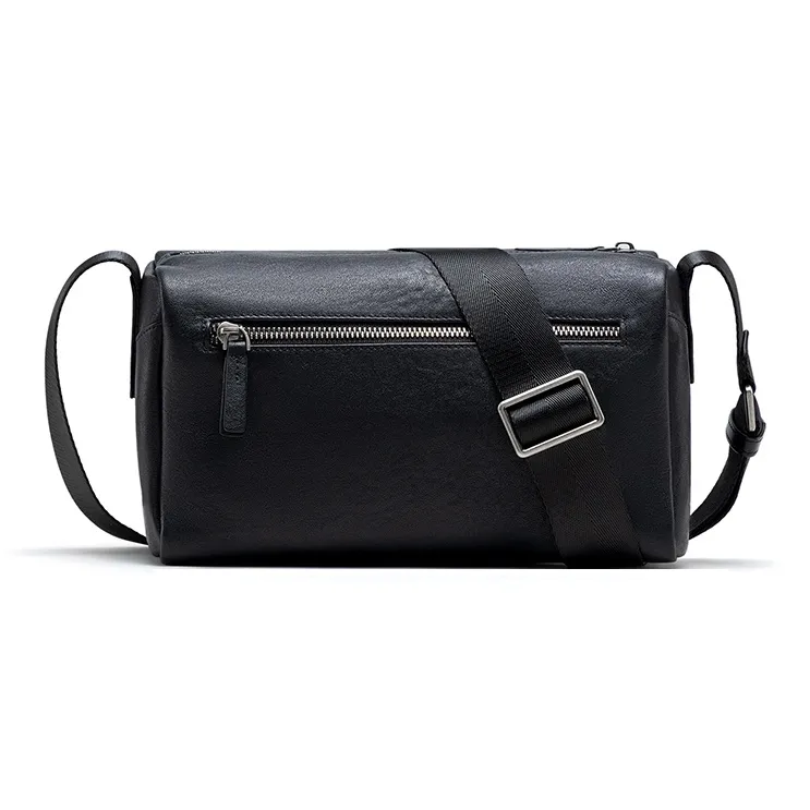 HLA Cow Leather One Shoulder Underarm Crossbody Bag Unisex Black-1