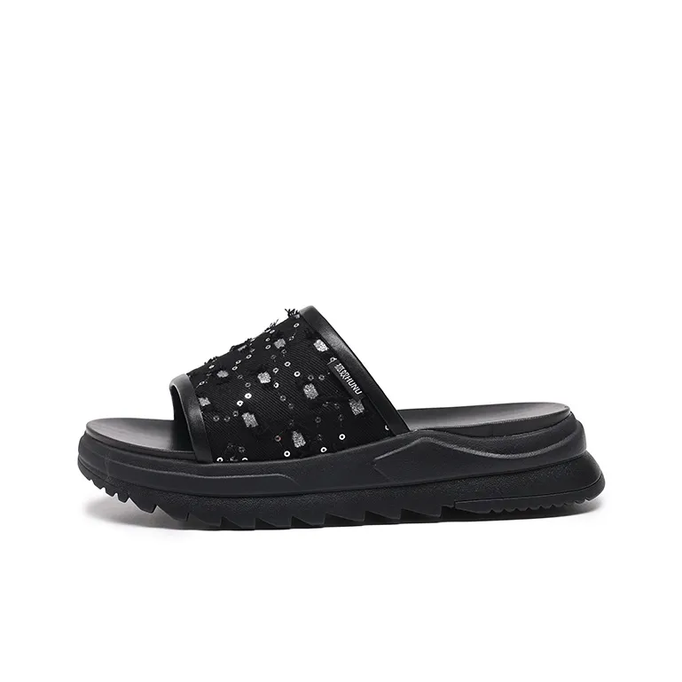 HUNU Slip Resistant Abrasion Resistant Slide Slippers Men's Black-0