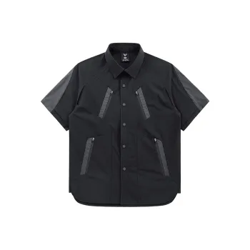 VIP Deconstructed Designed Color Block Patchwork Zippers Multi Pocket Short Sleeved Shirt Unisex