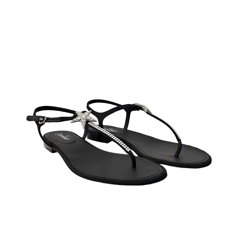CHANEL One Strap Sandals Women's Black-3