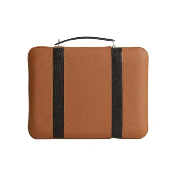 HERMES Little Bull Leather Briefcase Women's 41 Havane Havana Coffee