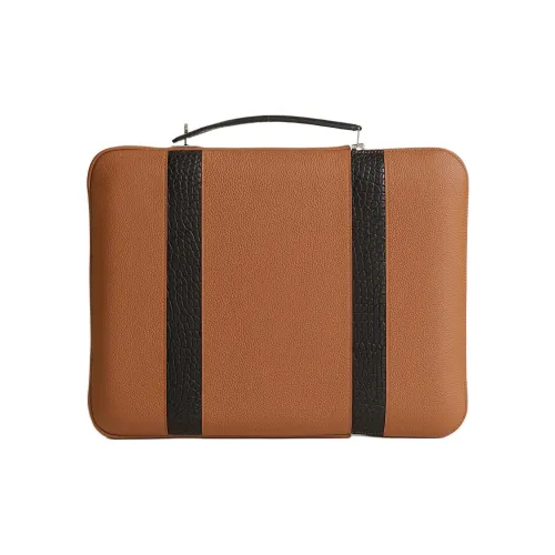 HERMES Little Bull Leather Briefcase Women's 41 Havane Havana Coffee