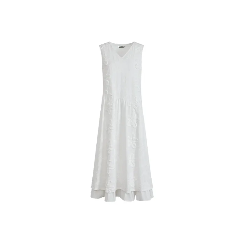 KUOSE Sleeveless Dresses Women's White-0