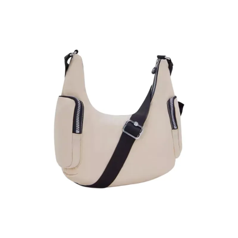 Kipling Fabric Shoulder Bag, Crossbody Bag Trumpets Unisex Original Beige & Black-1