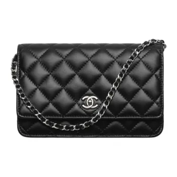 CHANEL Lambskin Wallet, Shoulder Bag Women's Black