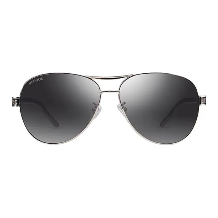 VEGOOS Plate And Metal Silicone Aviator Sunglasses Men's Silver-1