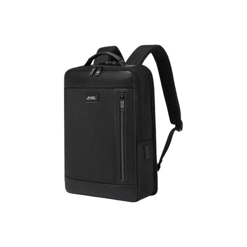 SWISS MILITARY Composite Fabric With Microfiber Synthetic Leather Backpack Men's Black-1