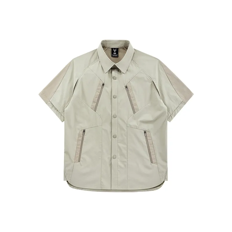 VIP Deconstructed Designed Color Block Patchwork Zippers Multi Pocket Short Sleeved Shirt Unisex-6