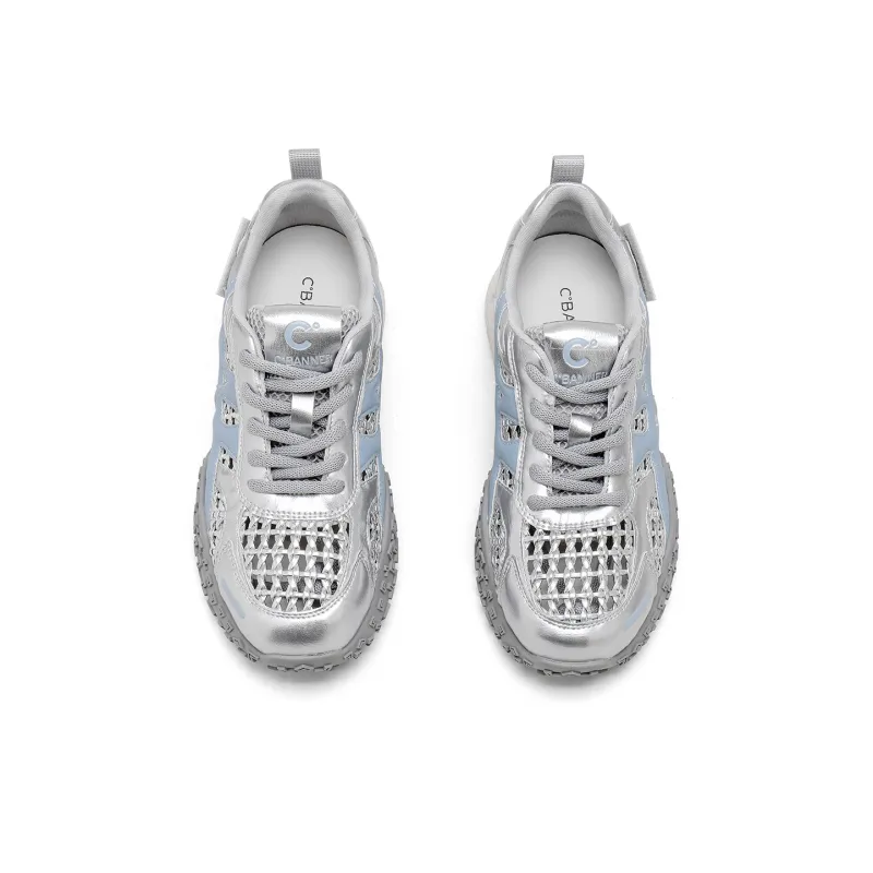 C°BANNER Casual Shoes Women's Low Top Silver Blue/White/Yellow/White-2