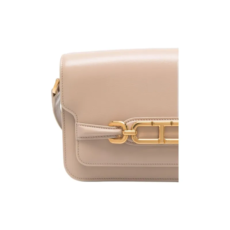 TF Lambskin Shoulder Bag Medium Size Women's Beige-2