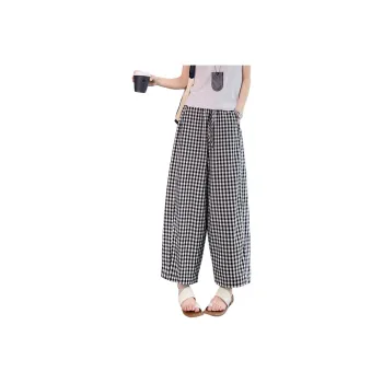 SITOL Casual Pants Women's Black White Plaid