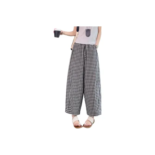 SITOL Casual Pants Women's Black White Plaid
