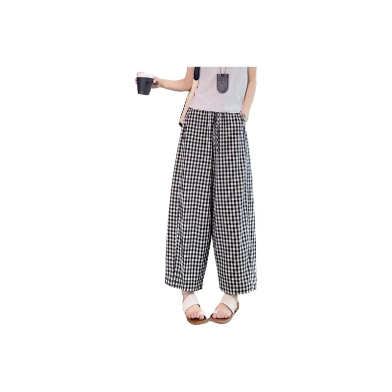 SITOL Casual Pants Women's Black White Plaid-0