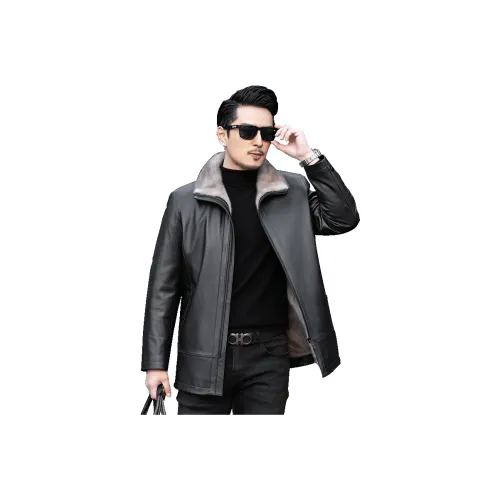 JIMU Leather Jacket Men's Black