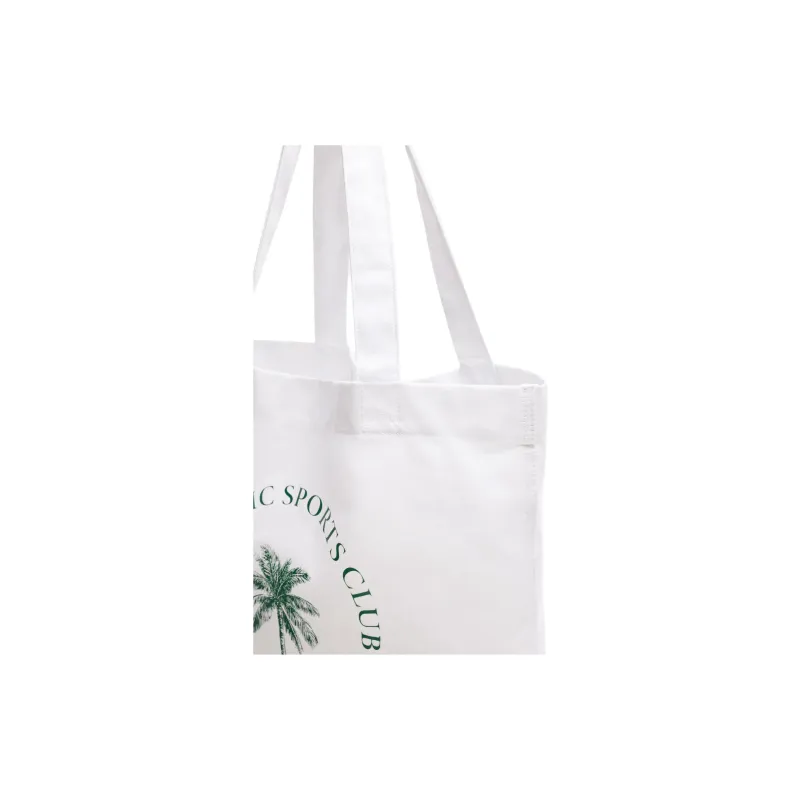 ZARA Cotton Tote Bag, Shopping Bag, Shoulder Bag Unisex White & Green-2